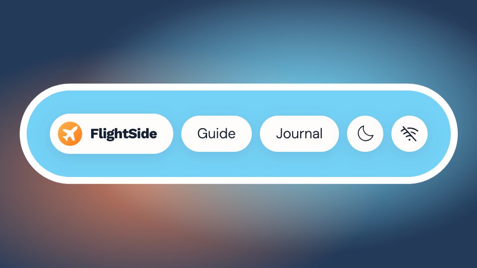 FlightSide's navigation bar with a crossed-out Wi-Fi icon beside the theme toggle